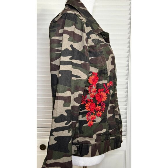 Anthropologie Pilcro Camo Embroidered Jacket XS  Floral Military Denim Utility - Picture 6 of 14